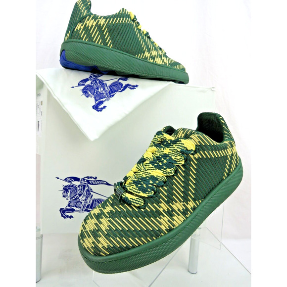 $ 1K NIB BURBERRY BOX GREEN CHECK CANVAS LOGO PLATFORM SNEAKERS 12 US 45 ITALY - Picture 2 of 12
